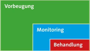 Grafik symbolisiert Priorität: 1. 'Vorbeugung', 2. 'Monitoring' und 3. 'Behandlung'